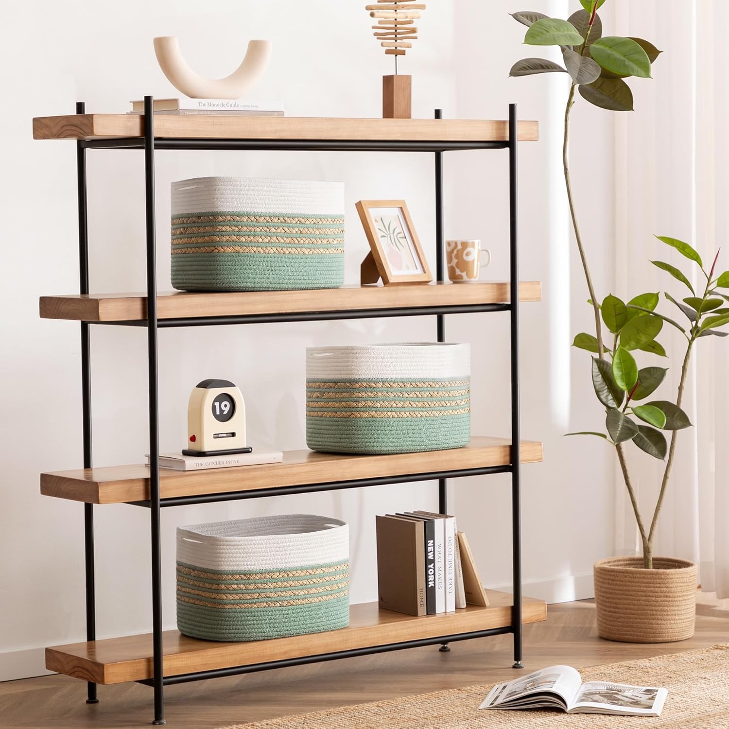 4-piece storage basket set, 14 in long x 8 in wide x 9 inches high, green.