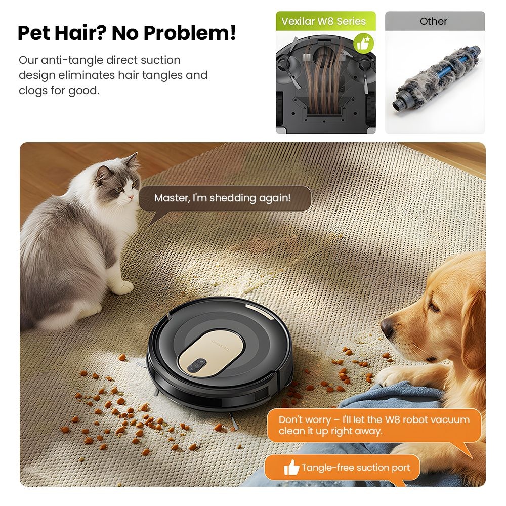 Vactidy W8 Robot Vacuum and Mop 5000Pa Suction,150-Min Runtime,App/Voice Control