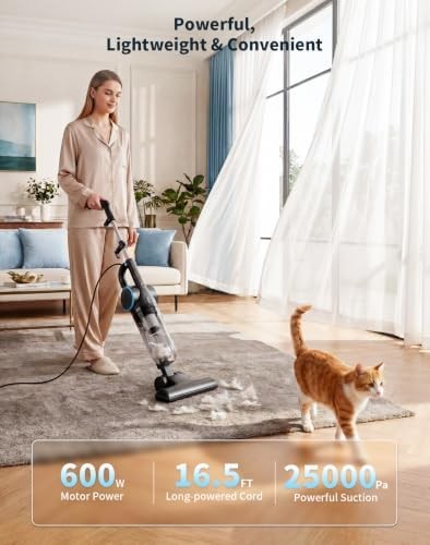 Corded Vacuum Cleaner, 600W 25KPa Powerful Stick Vacuum for Home Pet Hair | 2-in
