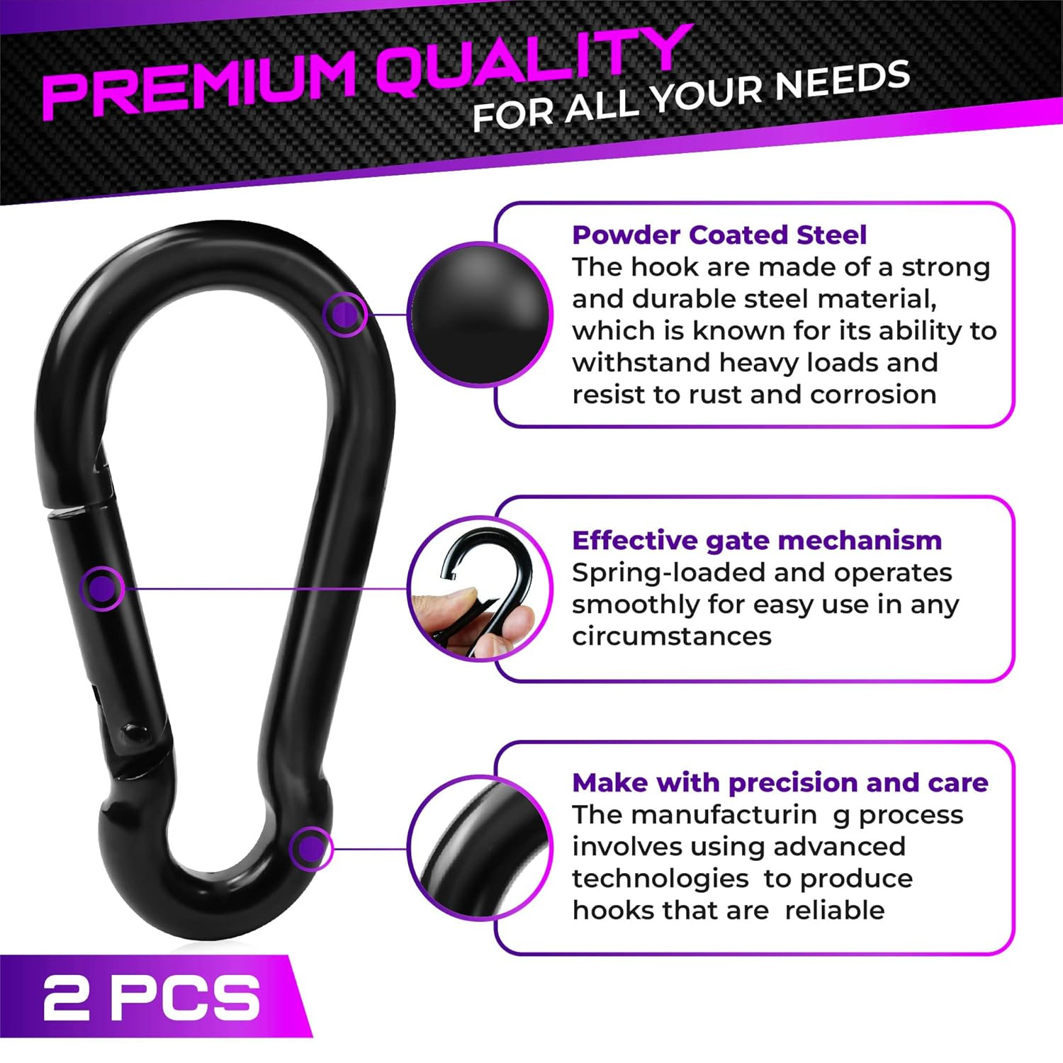 2Pcs 5.5In Spring Snap Hooks 1000LBS Capacity, Utility Hook Clip, Heavy Duty Ro