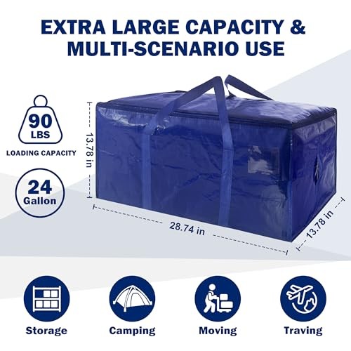 8 Pack Extra Heavy Duty Large Moving Bags with Strong 24 gal-Dark Blue 8.0