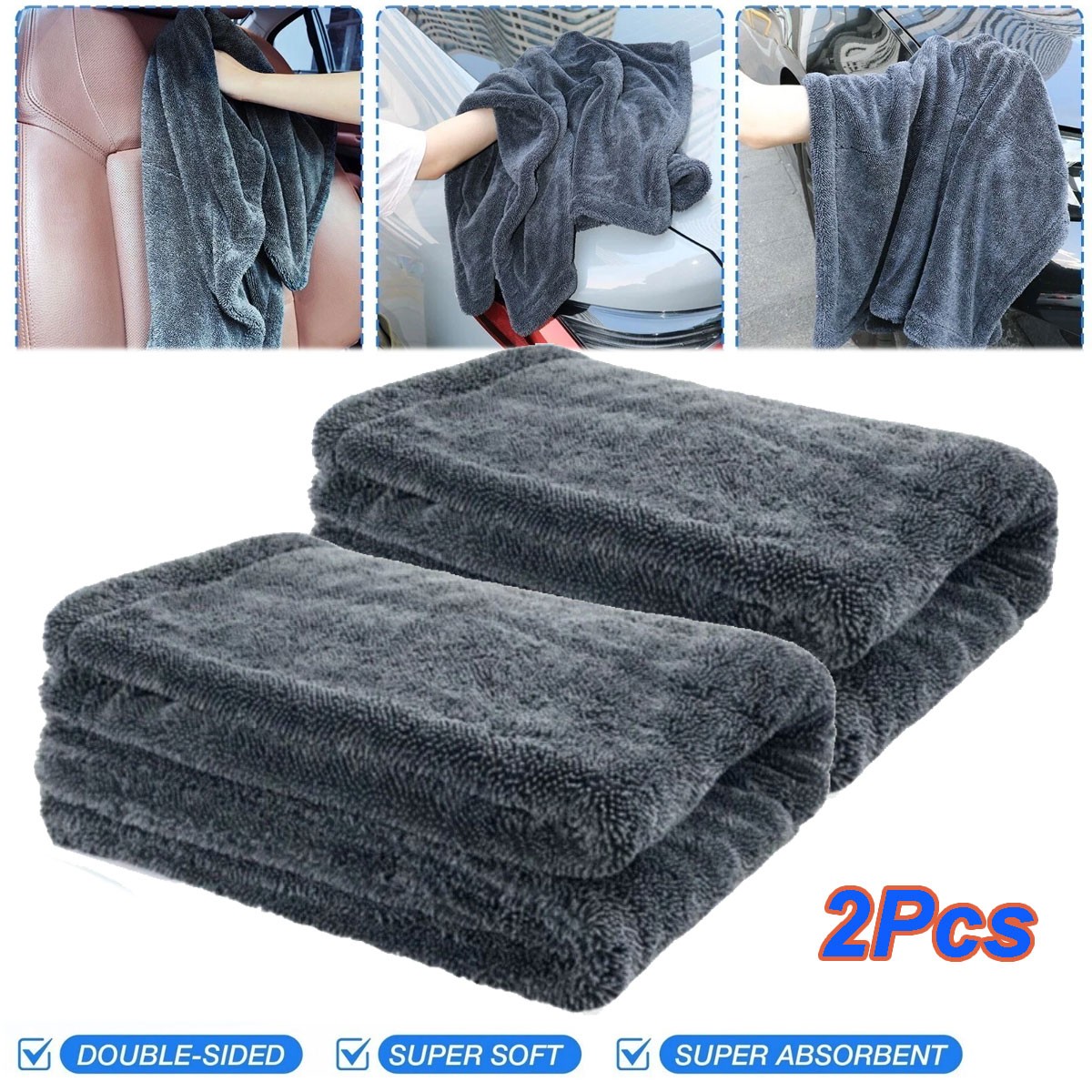 2X 24*35″ Water Absorbing Car Wash Microfiber Drying Towel Twisted Loop 1500GSM