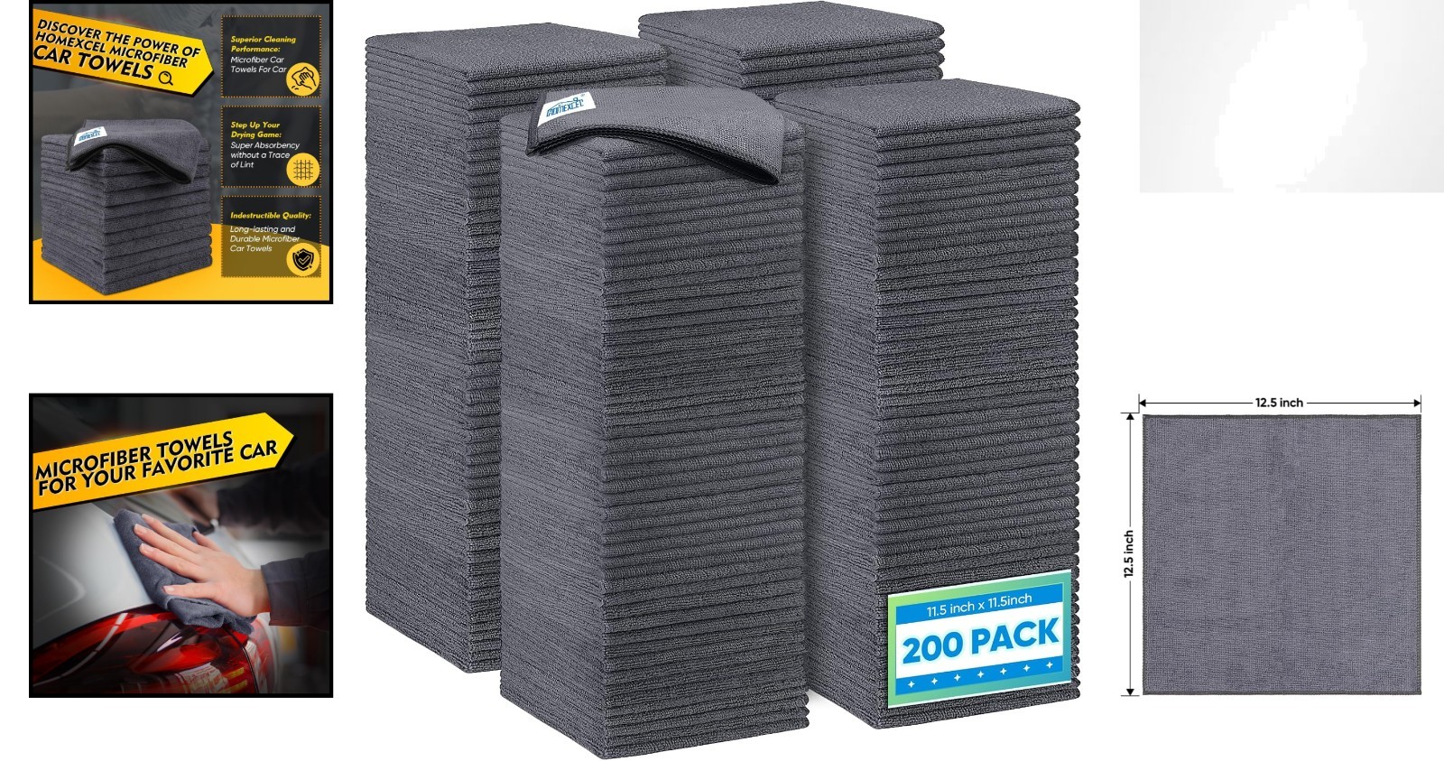 Ultra Absorbent Grey Microfiber Cleaning Rags – 200 Count, Lint and Scratch Free