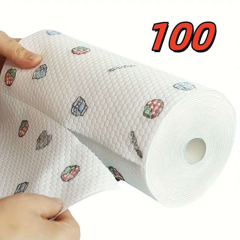 50 100Pcs/Roll Dishcloth Absorbent Thickened Kitchen Paper Dry Wet Use Non Greas
