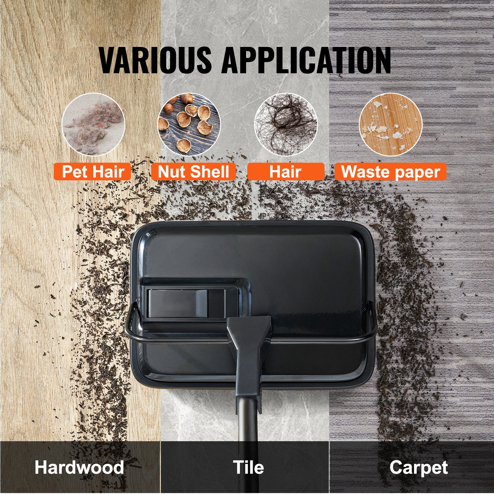 VEVOR Carpet Sweeper Floor Sweeper Manual 7.87 in Sweeping Paths Non Electric