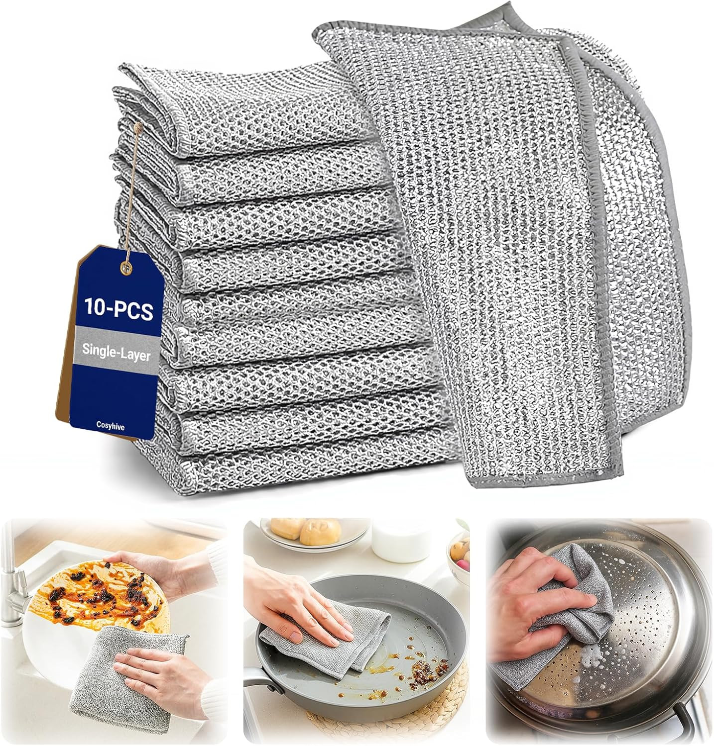 10pc Non-Scratch Wire Dish Cloth Multipurpose Single Layer Mesh Scrubber Rags