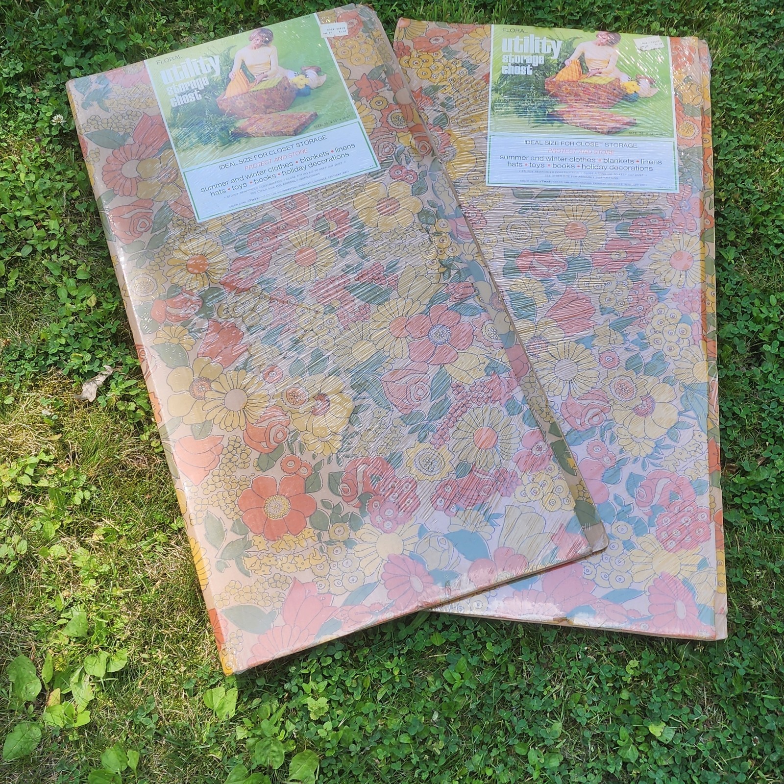 Vtg Mid Century Floral Cardboard Under Bed Storage Chest Mod Flower Power Sealed
