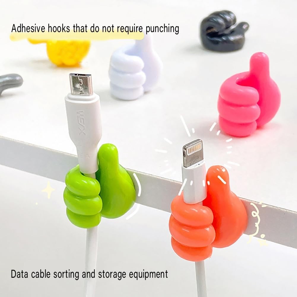 10 Pack Fun Self-Adhesive Silicone Thumb Wall Hooks and Cable Organizers
