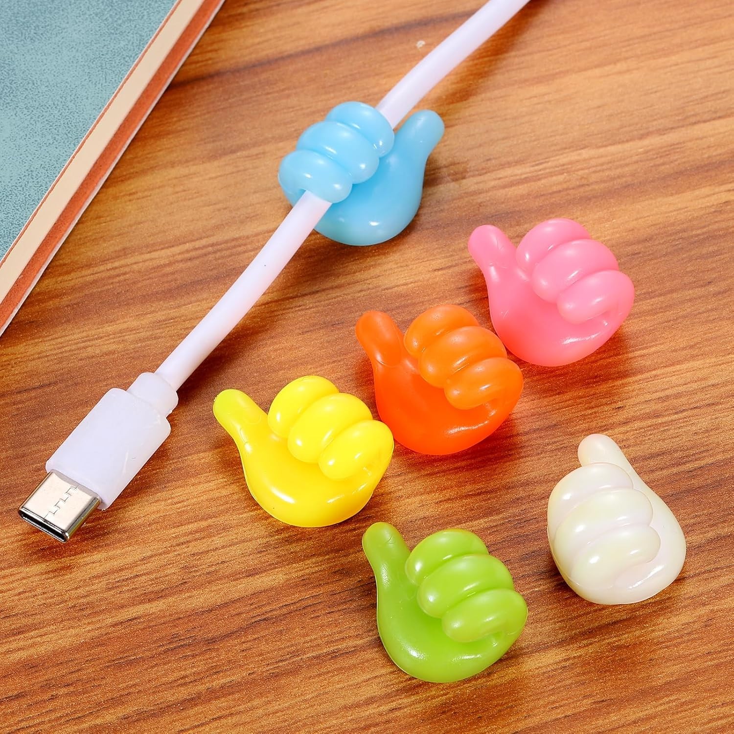 10 Pack Fun Self-Adhesive Silicone Thumb Wall Hooks and Cable Organizers