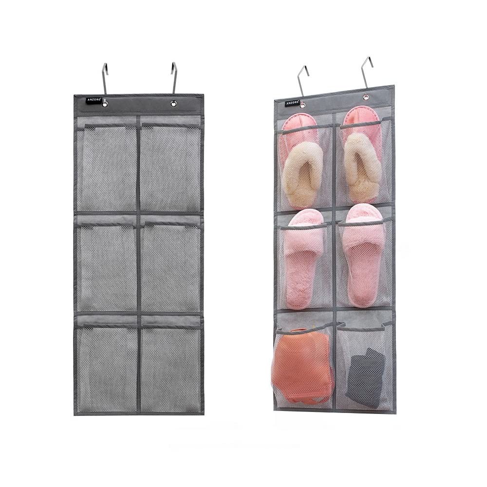 ANZORG 2 Pack Minimalist Black Over The Door Hanging Closet Shoe Holder GREY
