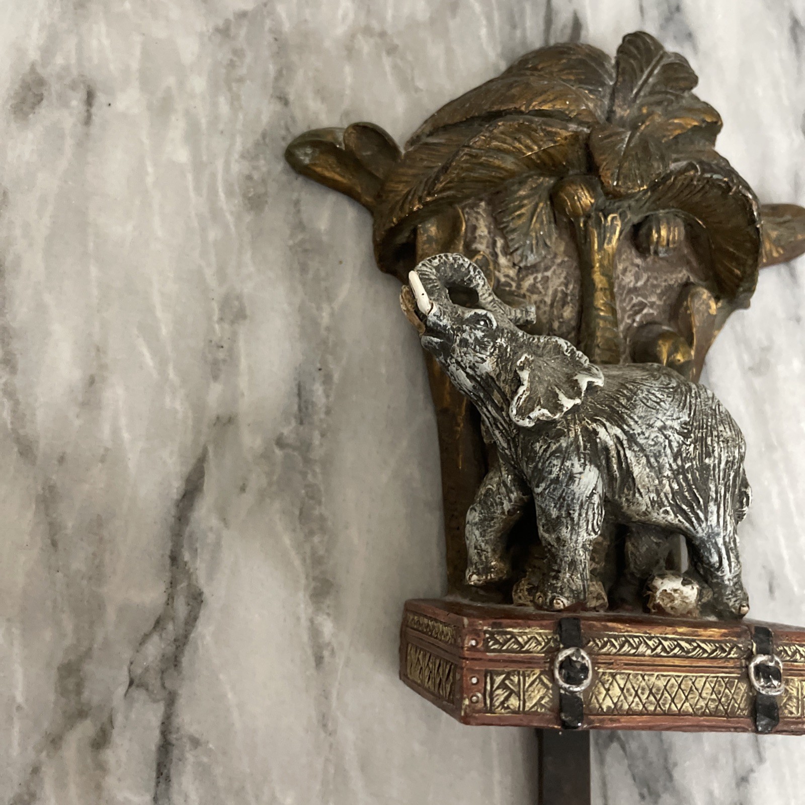 Orions Elephant Wall Hooks, Steamer Trunk, Gold-Tone, Antique, China 2002