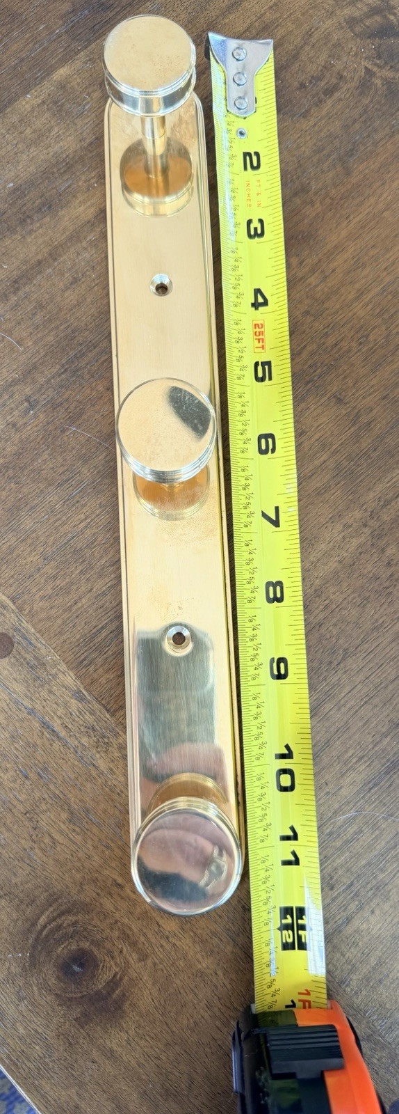 12” LADD Unlacquered Solid Polished BRASS 3 Hook COAT/HAT RACK WALL MOUNT