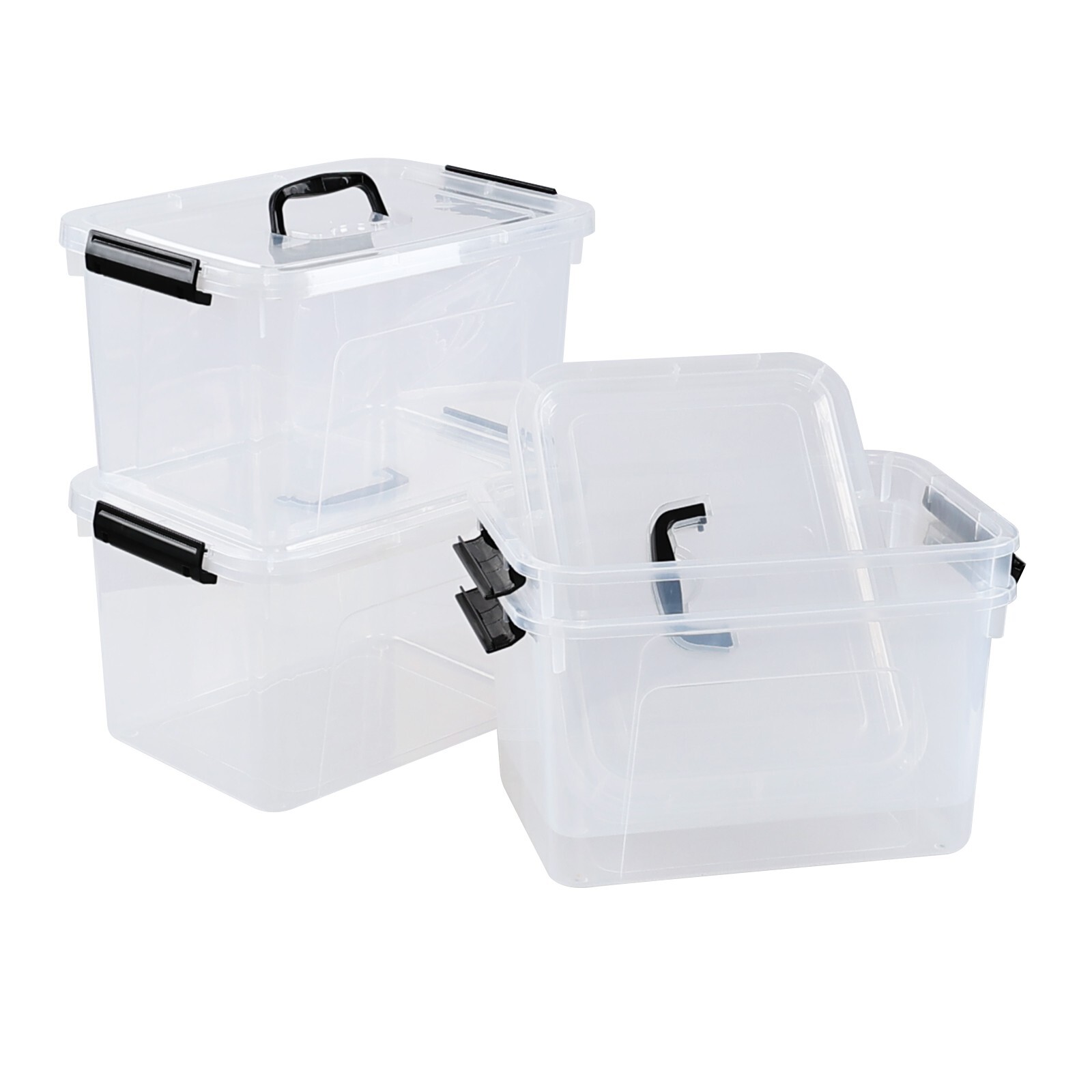 Cand 4-Pack 10 L Plastic Latching Storage Bin, Clear Storage Box Bin with Handle