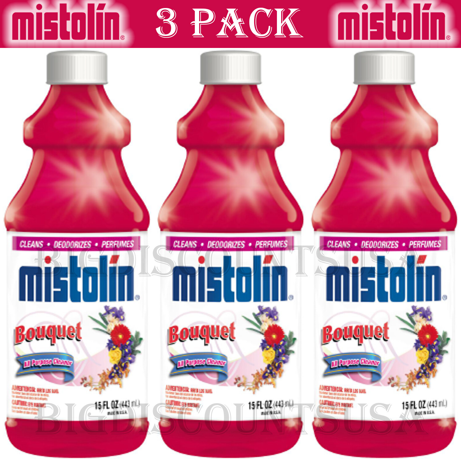 Mistolin 3 Pack General All Purpose Cleaning Solution Kit Bouquet 15 fl oz
