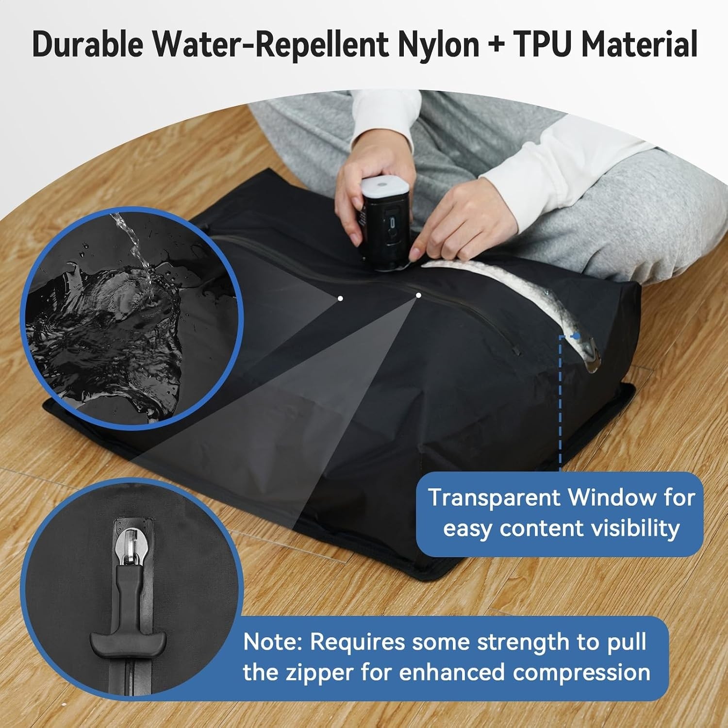 Travel Vacuum Bags for Luggage with Wireless Pump, Reusable Space Saver 2 pack