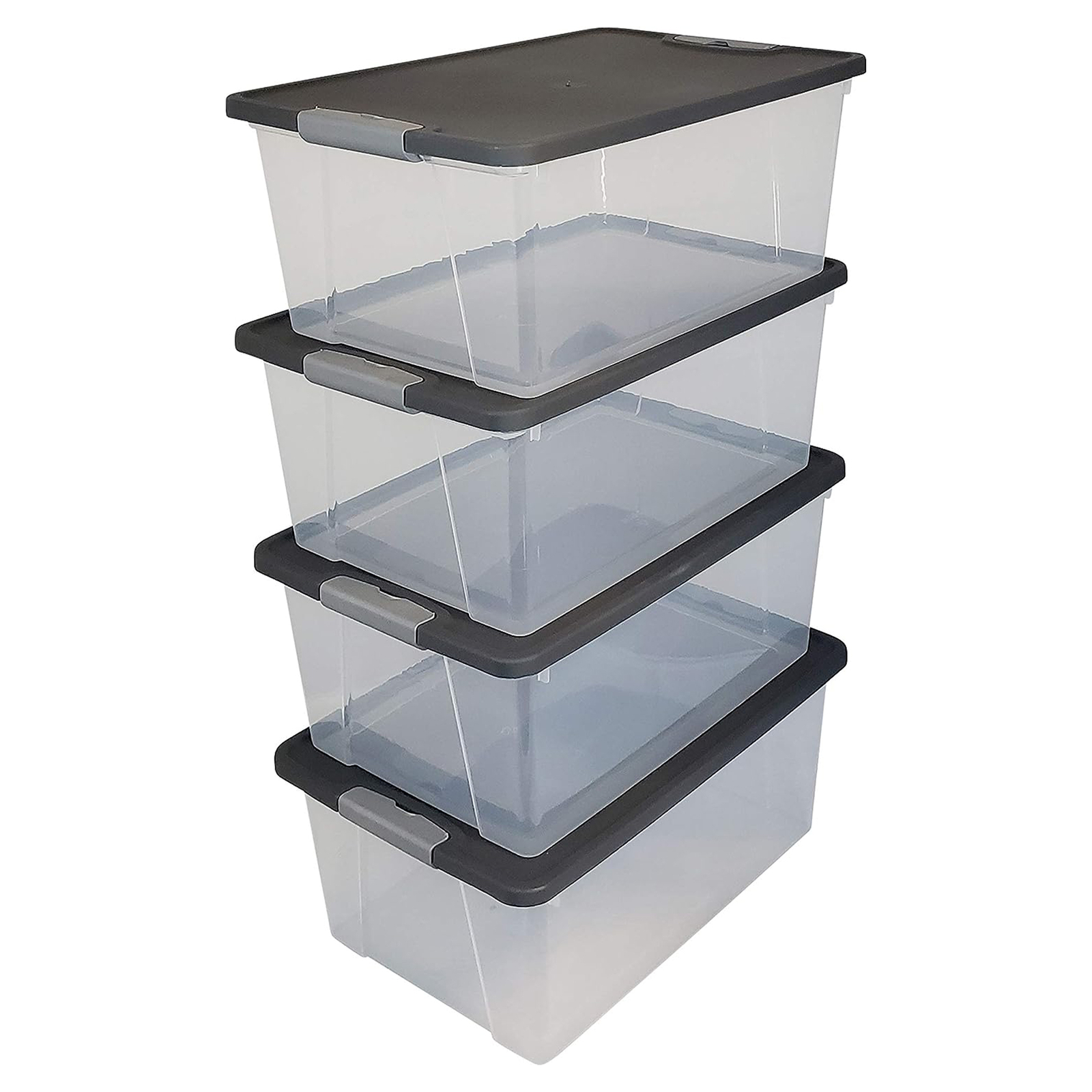 Homz 15 Qt Stackable Plastic Storage Container w/Snaplock Lid, Gray (4 Pack)