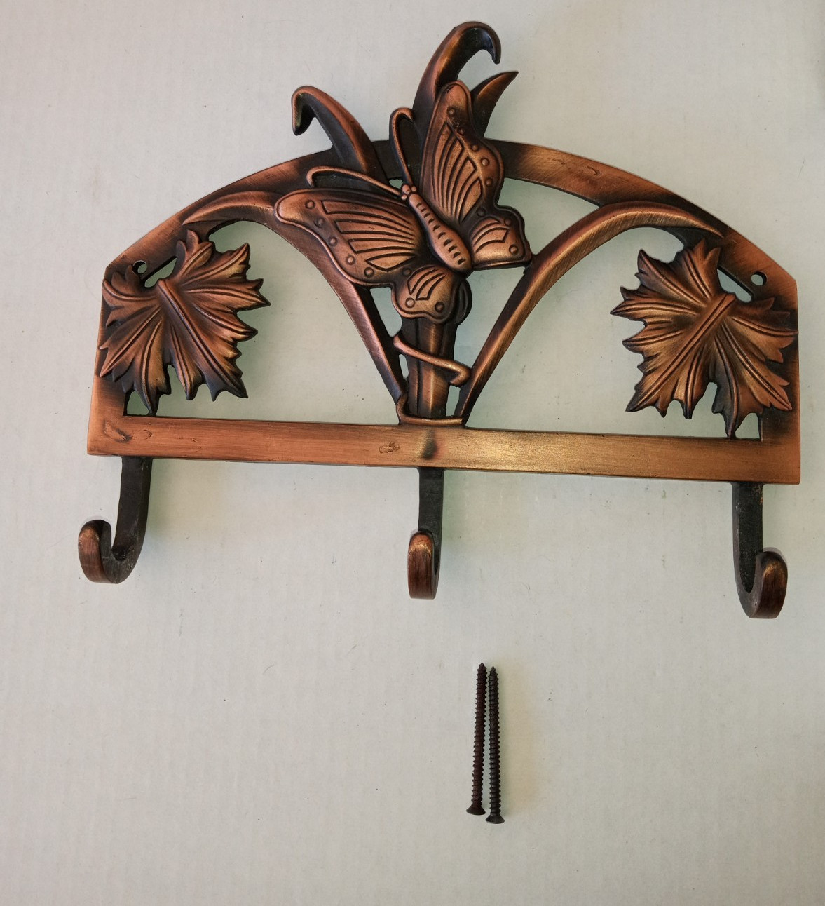 Hayes Butterfly 3 Hook Wall Mount Antique Copper Metal