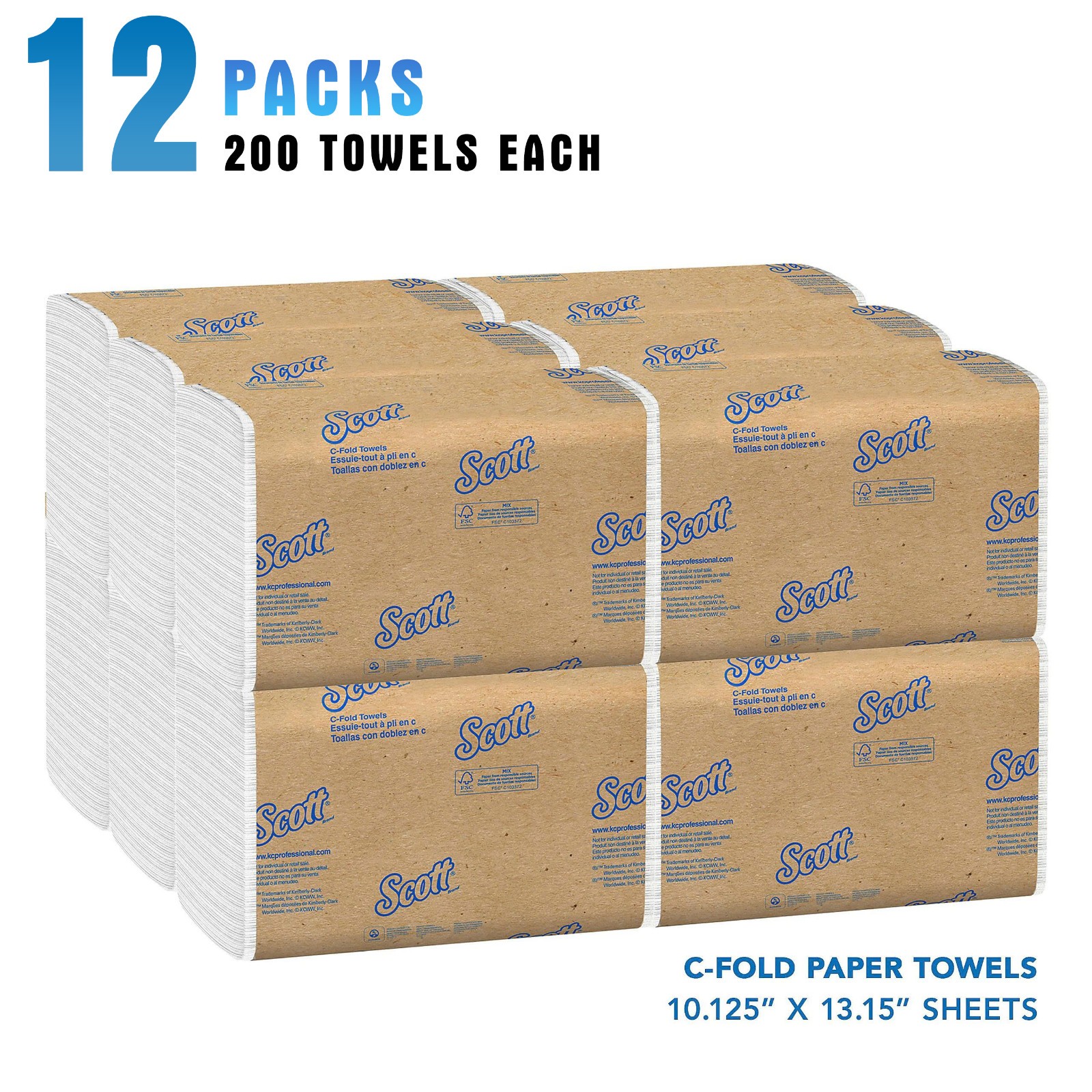Scott Essential C-Fold Paper Towels, 12 PacksCase, 200 Sheets Each ( 01510 )
