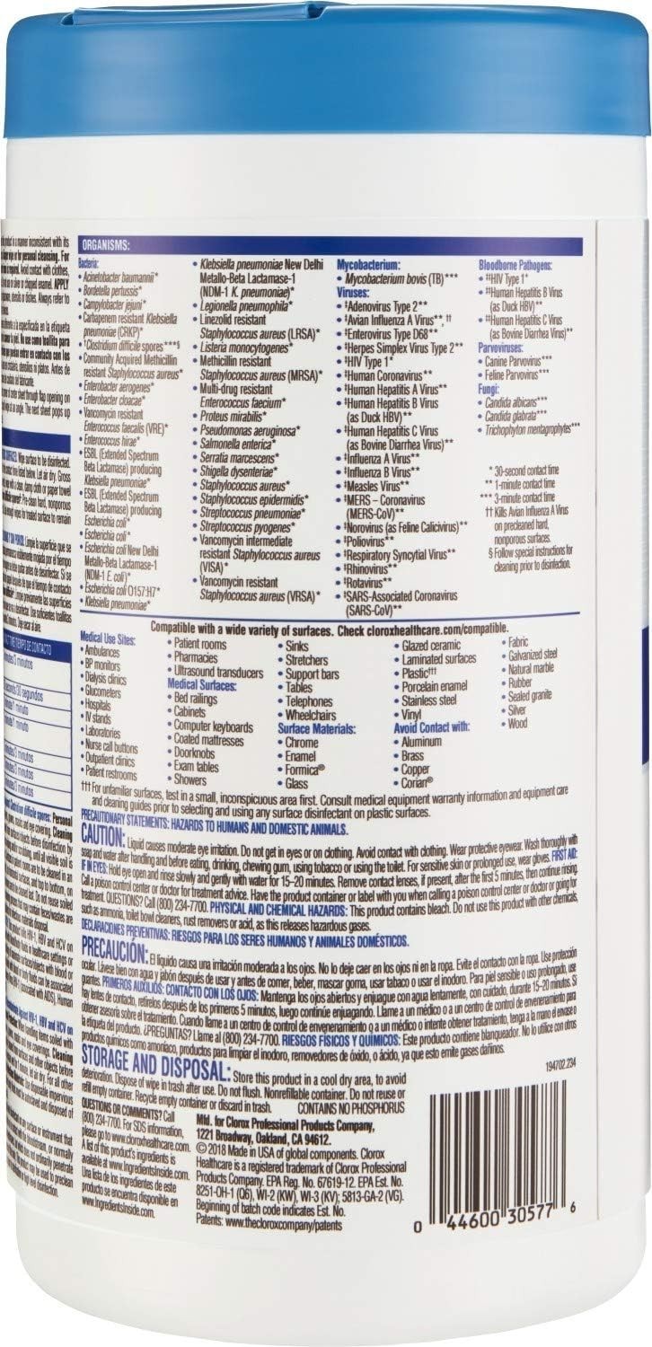 6 in. x 5 in. Unscented Bleach Germicidal Disinfecting Wipes, Canister (150-Coun