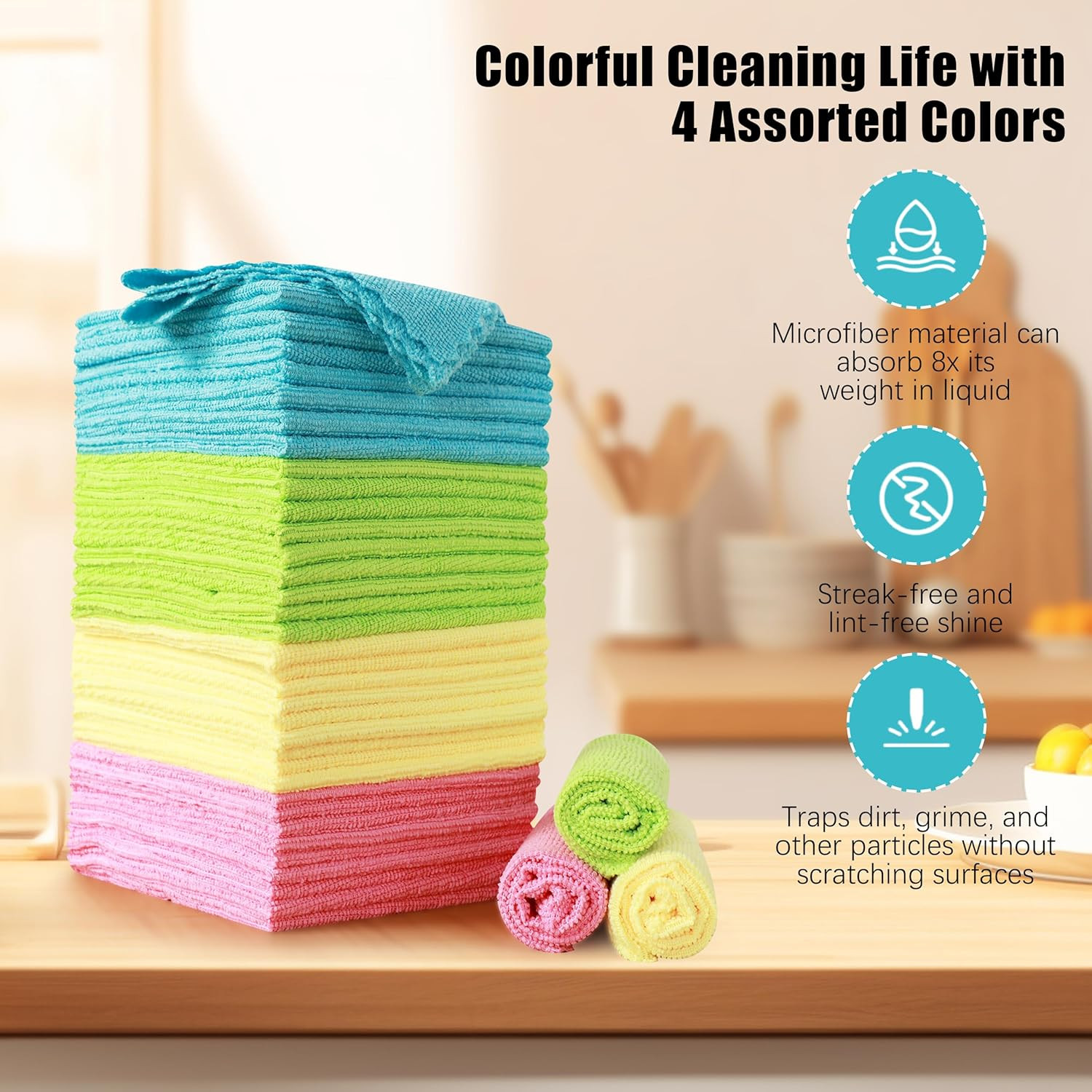 12 Pack Microfiber Cleaning Cloth – Reusable Cleaning Rag, Fast Drying Cleaning
