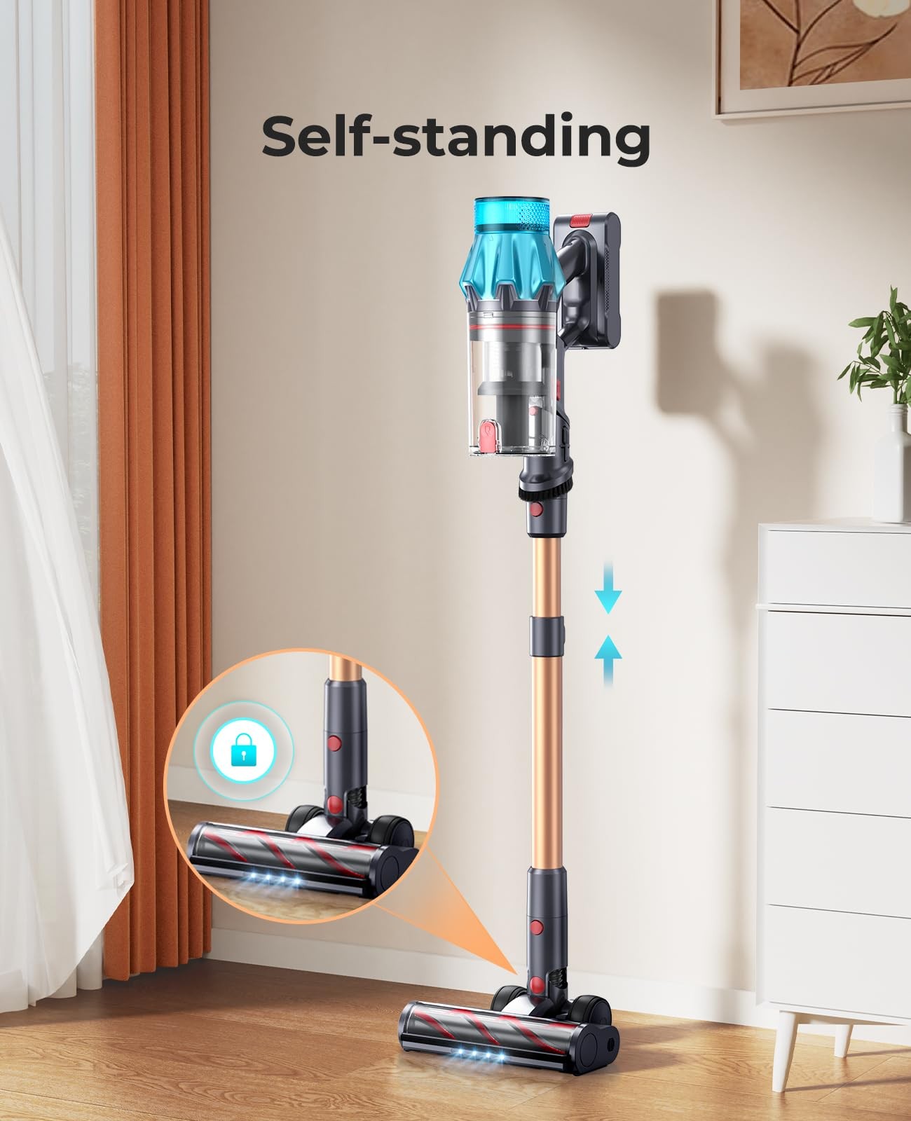 Cordless Vacuum Cleaner 600W/50Kpa, Cleaner for Carpet/Hard Floor/Pet Hair