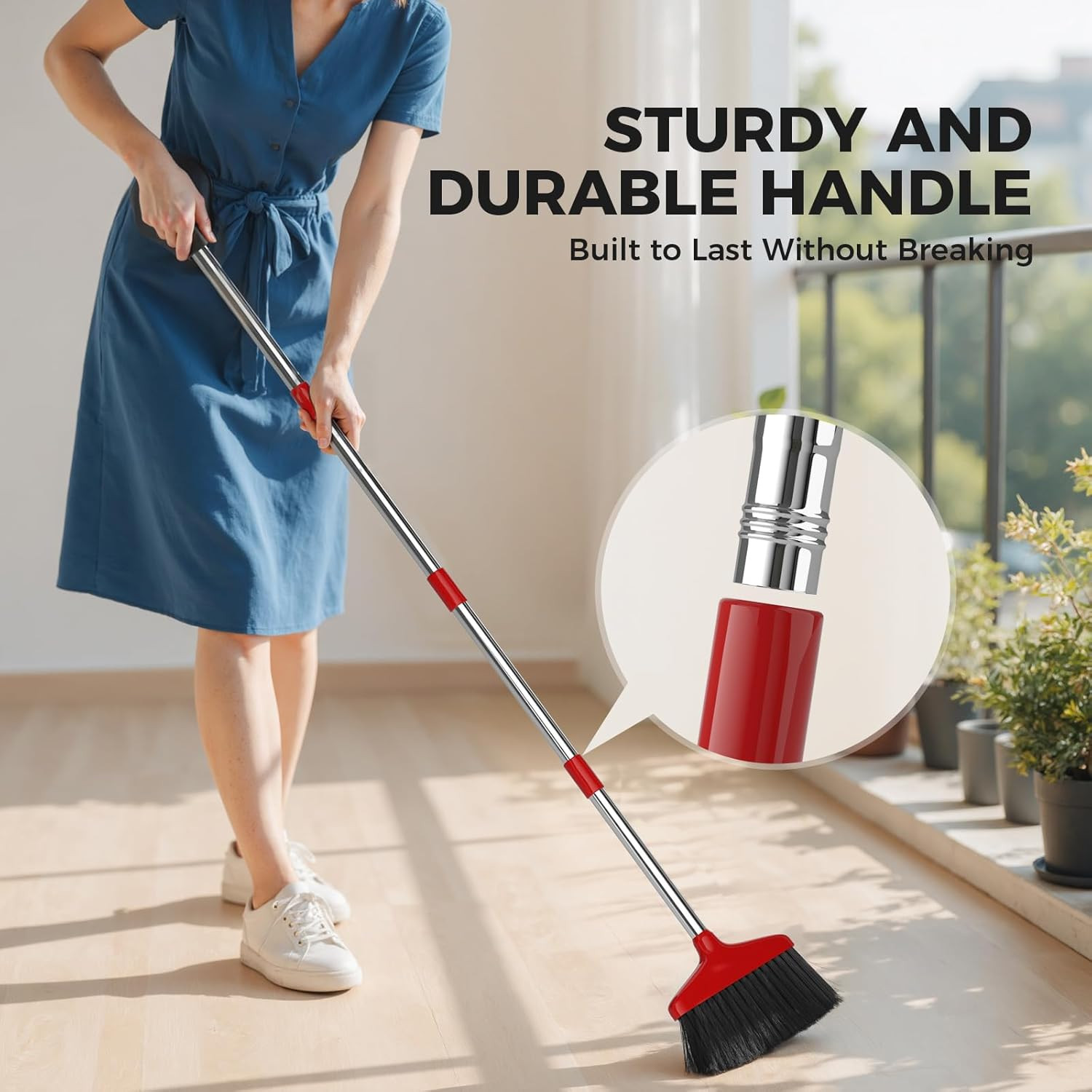 Handy Broom Indoor/Outdoor Brooms Duty Kitchen Broom For Home Garage Kitchen Red