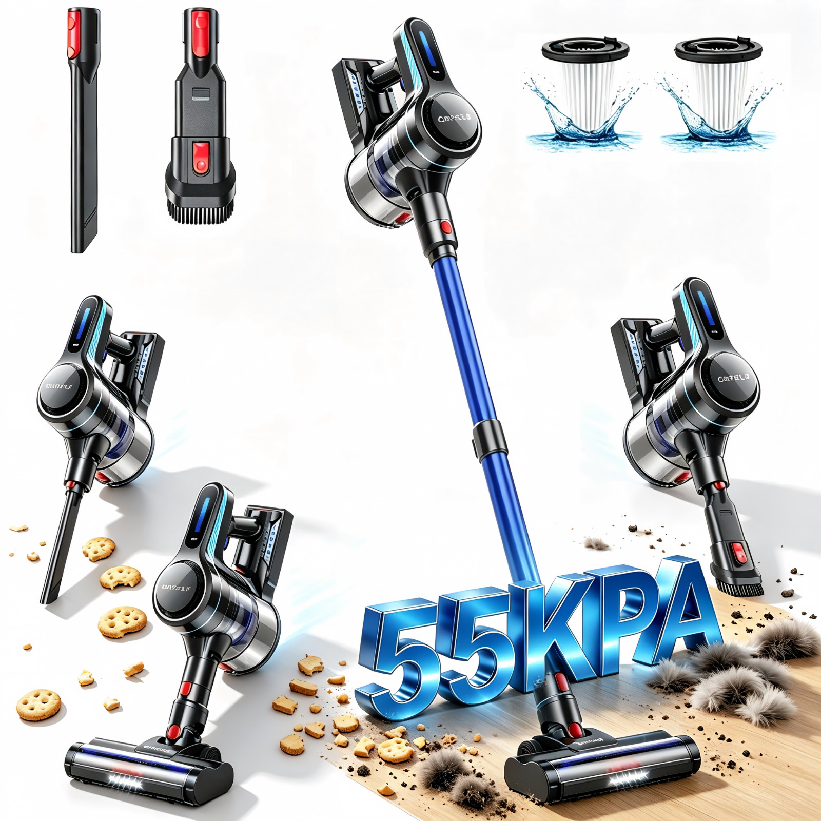 Cordless Vacuum Cleaner 55KPa 60mins Stick for Carpet Wooden Hardwood Floor A13