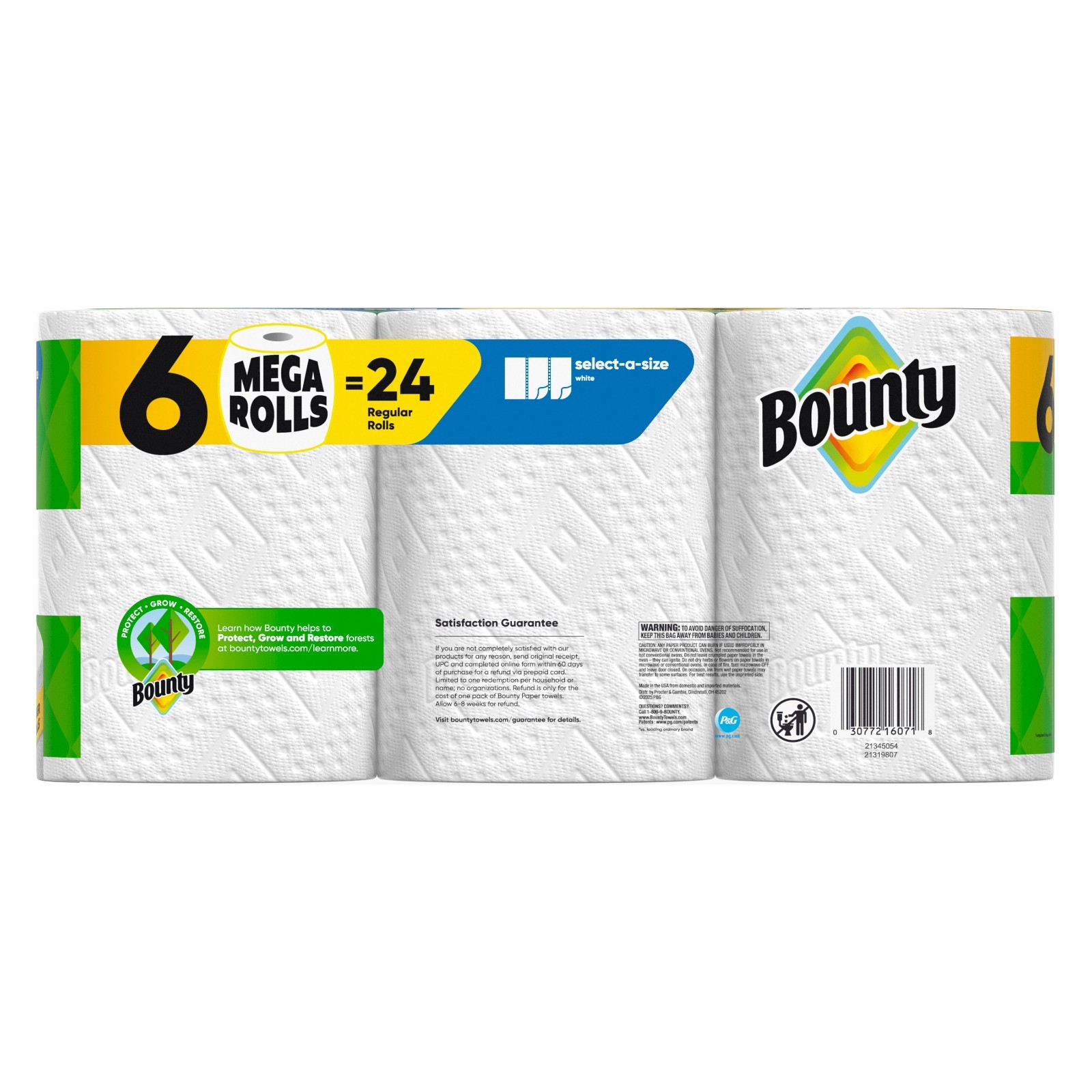 Bounty Paper Towels Select-A-Size White, 6 Mega Rolls, 164 Sheets per Roll