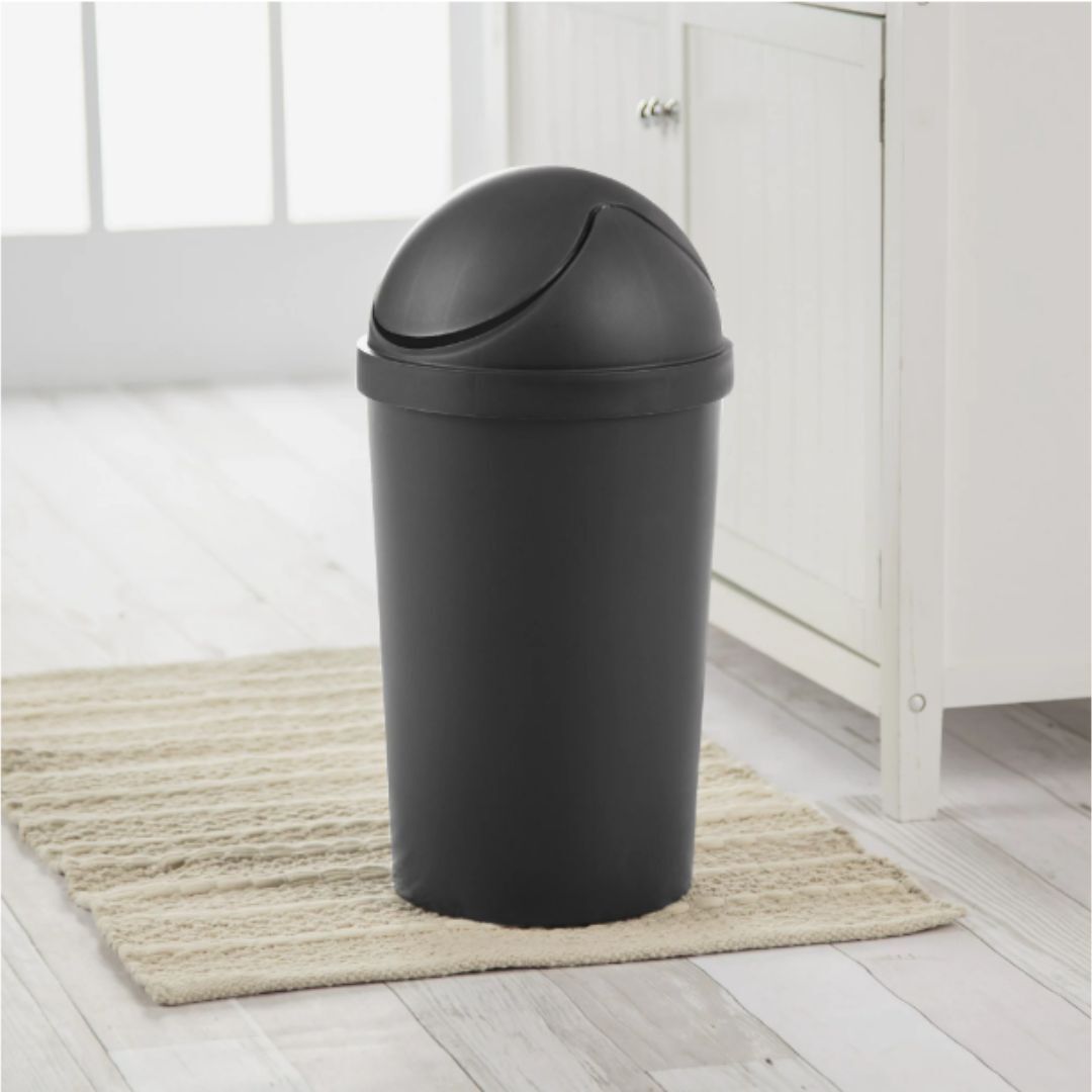 3 Gallon Trash Can Kitchen Waste Garbage Plastic Round Swing Top Bathroom Black