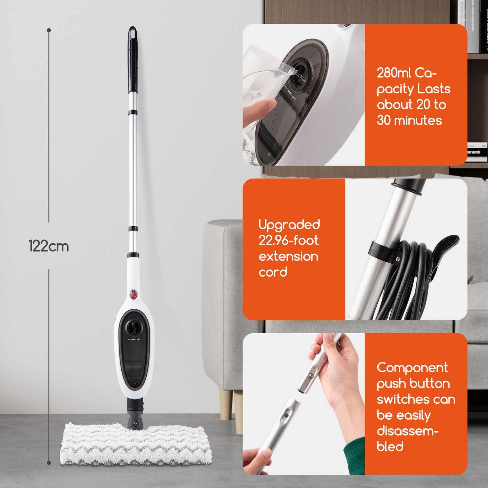 10-in-1 Floor Cleaning Electrical Steam Mops Cleaner Flip Design 15s FastHeating