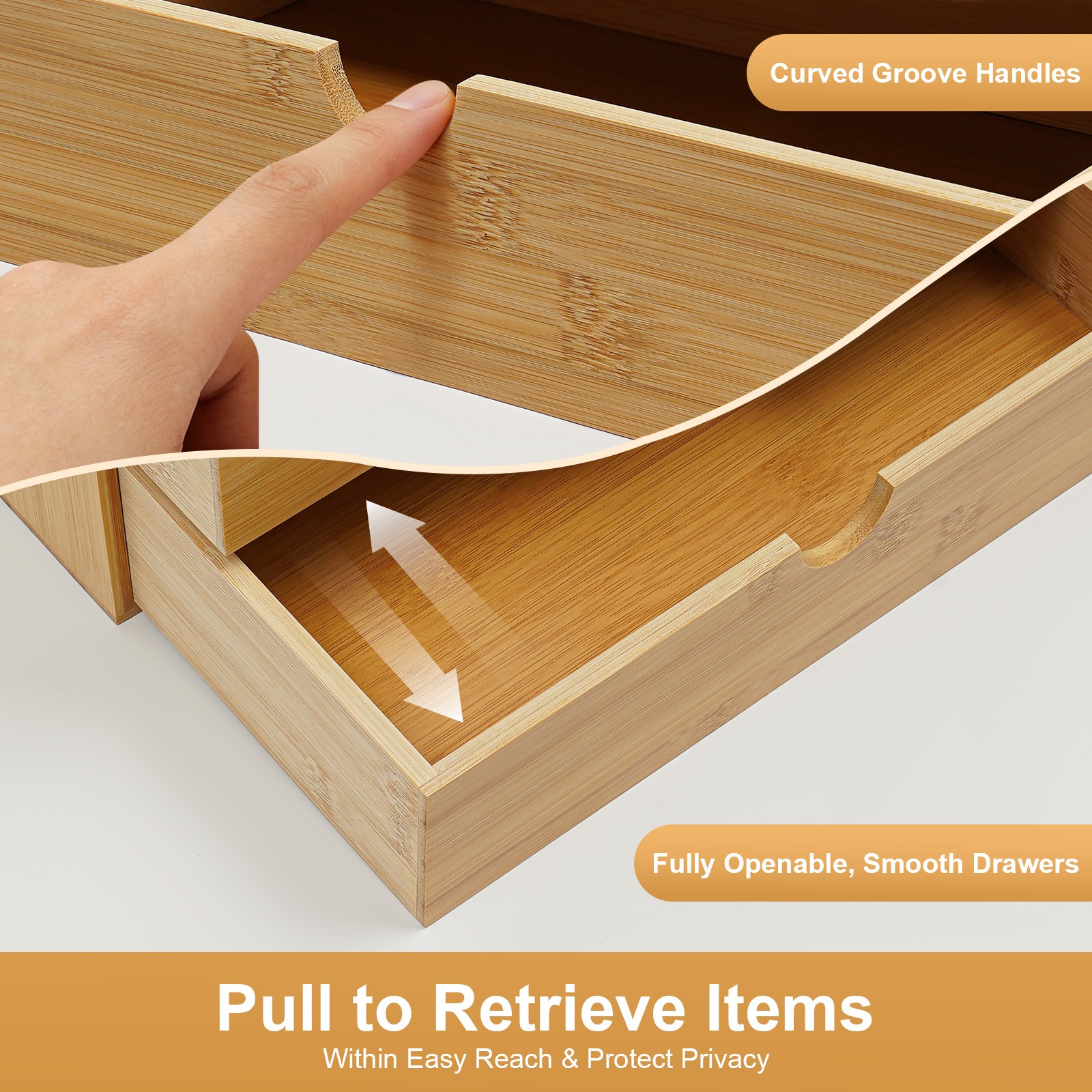 Bamboo Desk Organizer with 3 Drawers, Tabletop Storage Box No Assembly Required