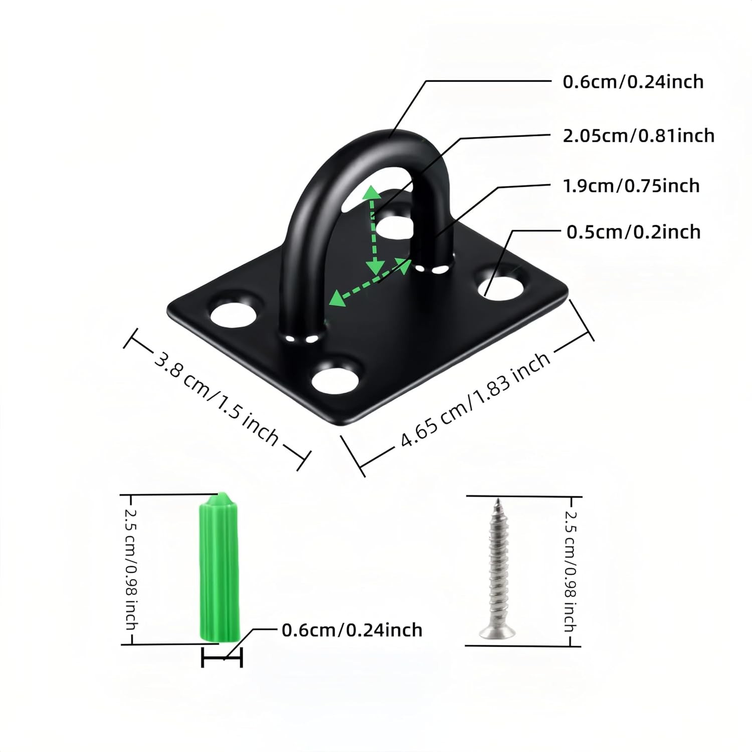 4 Pack Stainless Steel Ceiling Hook Eye Plate 80LB Load Hammock Swing Yoga Black