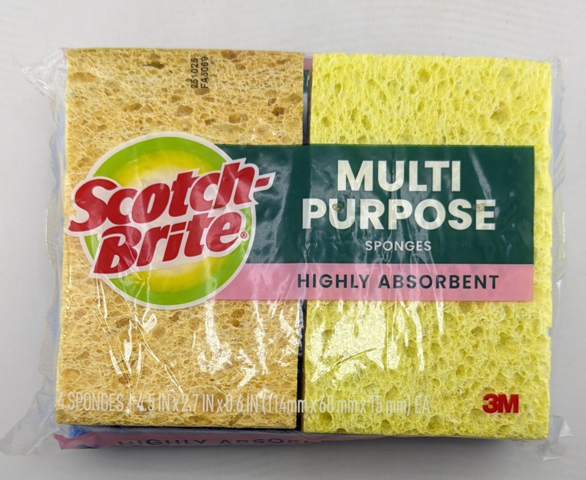 Scotch-Brite Multi-Purpose Sponges 4 Pack Assorted Colors Cleaning Scrubber.