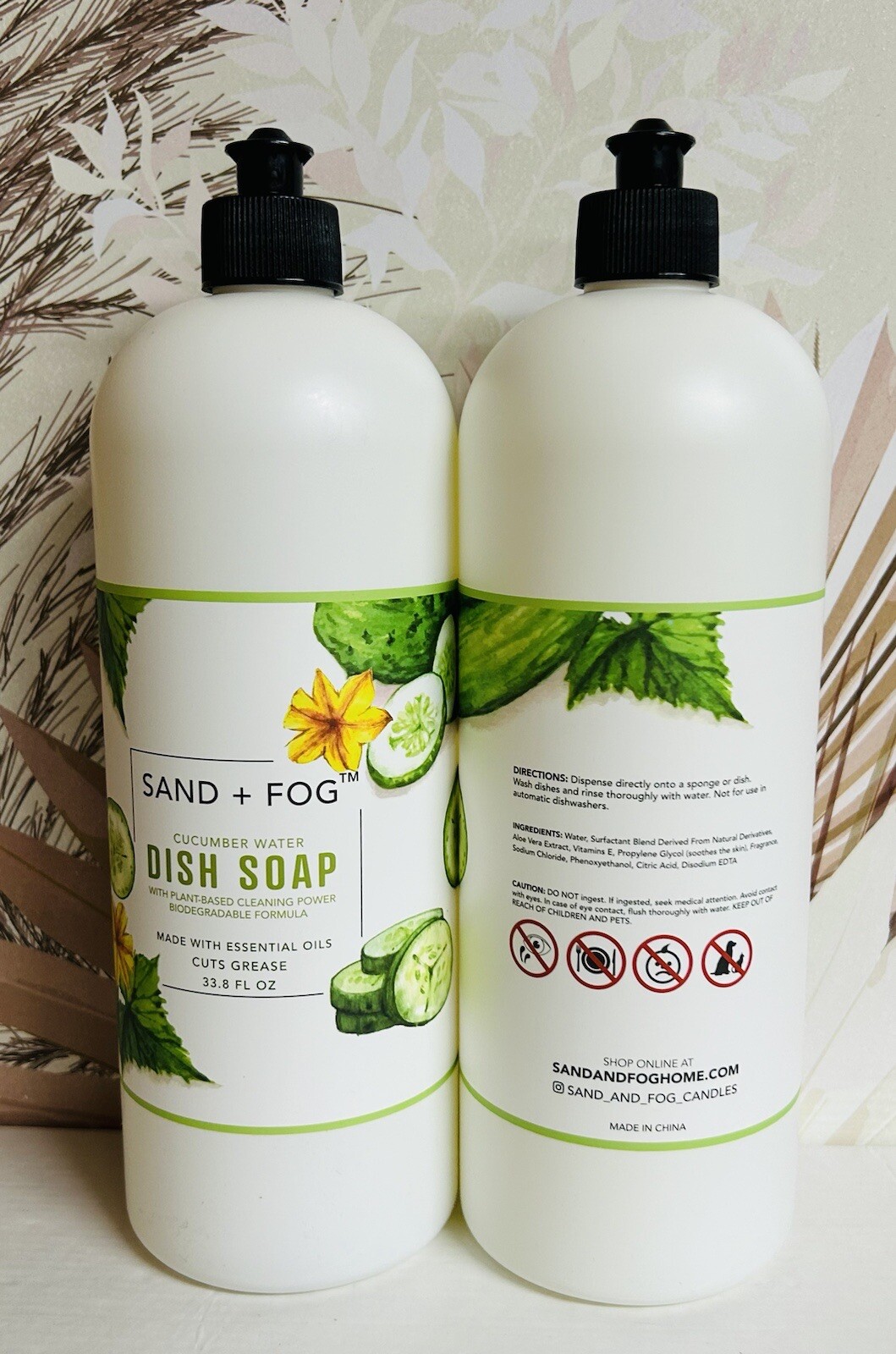 2-Pack Sand + Fog ~ Cucumber Water Dish Soap with Essential Oils 33.8 fl oz