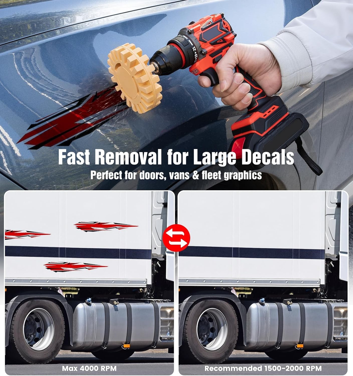 Eraser Wheel Decal Remover Tool Kit with Drill Adapters Razor Scrapers for Cars