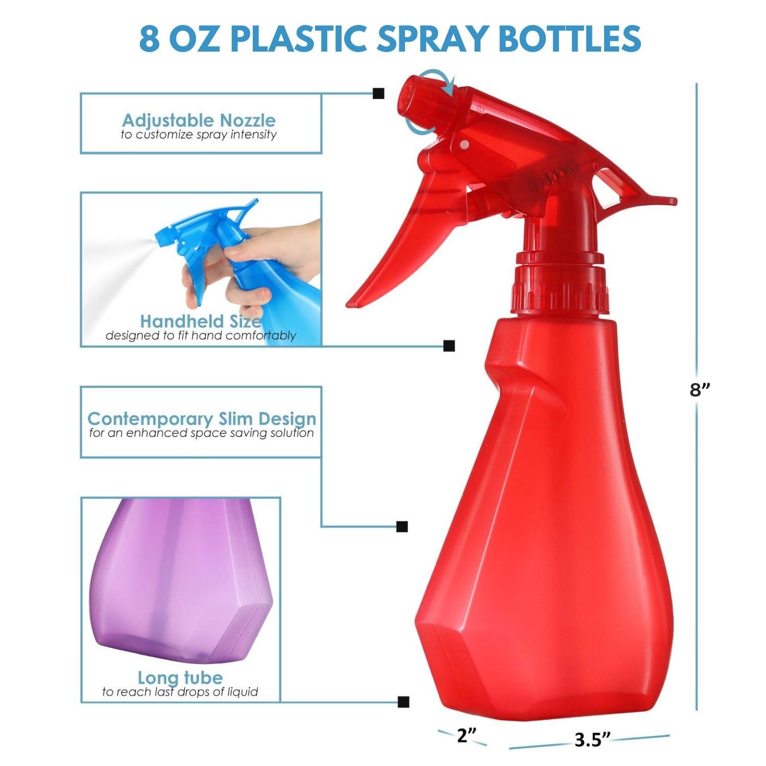 DilaBee 4 Pack 8oz Spray Bottles BPA Free Adjustable Mist Cleaning Plants