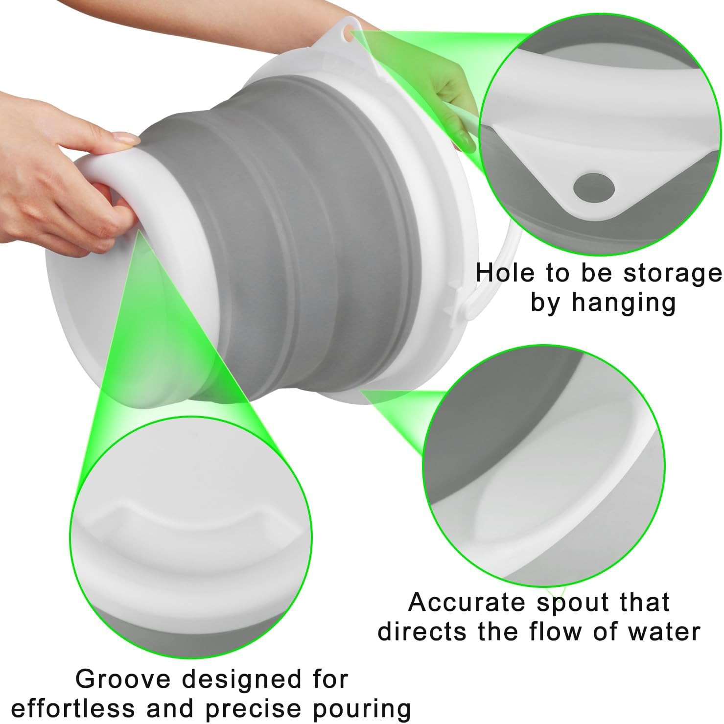 5L (1.3 Gal) Collapsible Bucket Foldable Silicone Mop Bucket for Floor Cleaning