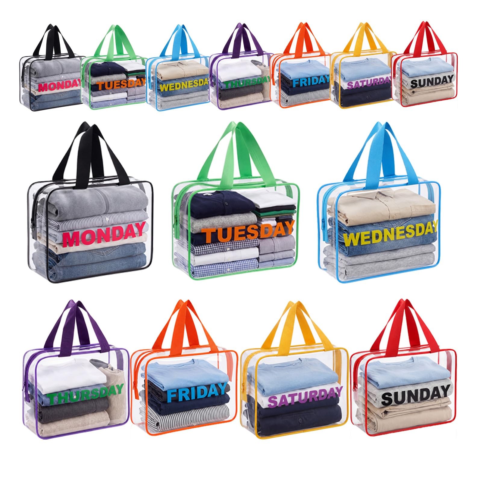 14 Pack Packing Cubes for Travel Days of Week Packing Cubes Clear Camping Org…
