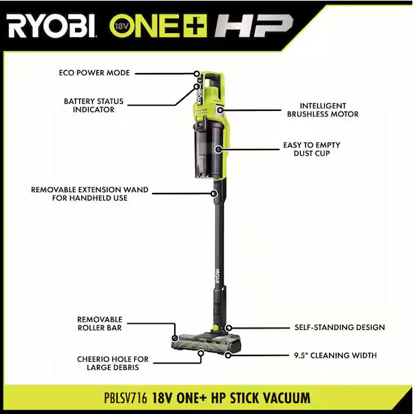 RYOBI ONE+ HP 18V Cordless Pet Stick Vacuum Cleaner TOOL ONLY PBLSV716B
