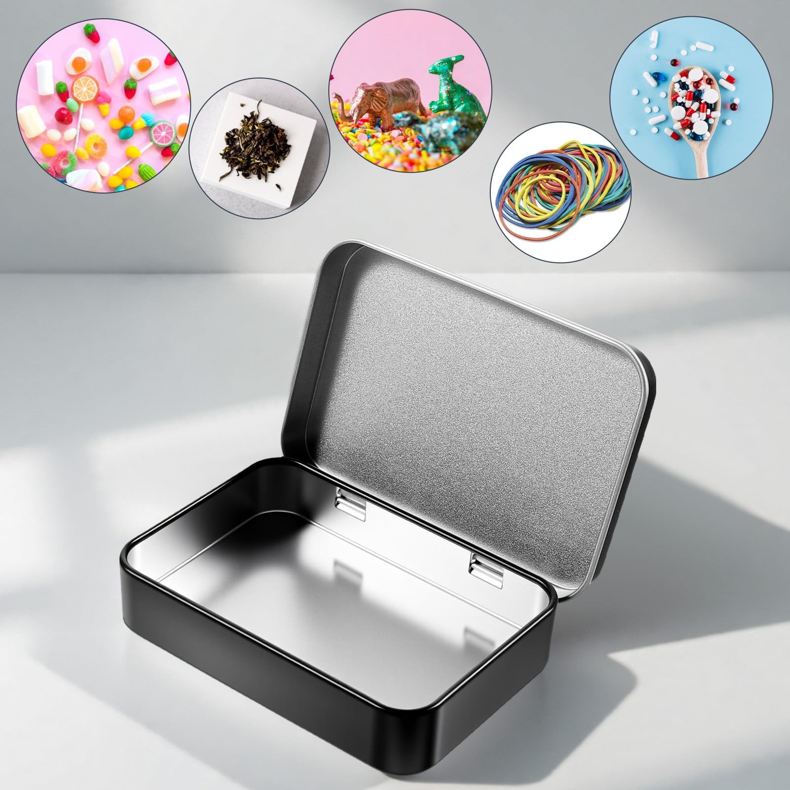 3 Packs Metal Rectangular Hinged Tin Box, Mini Empty Storage Box with Lids Tin C