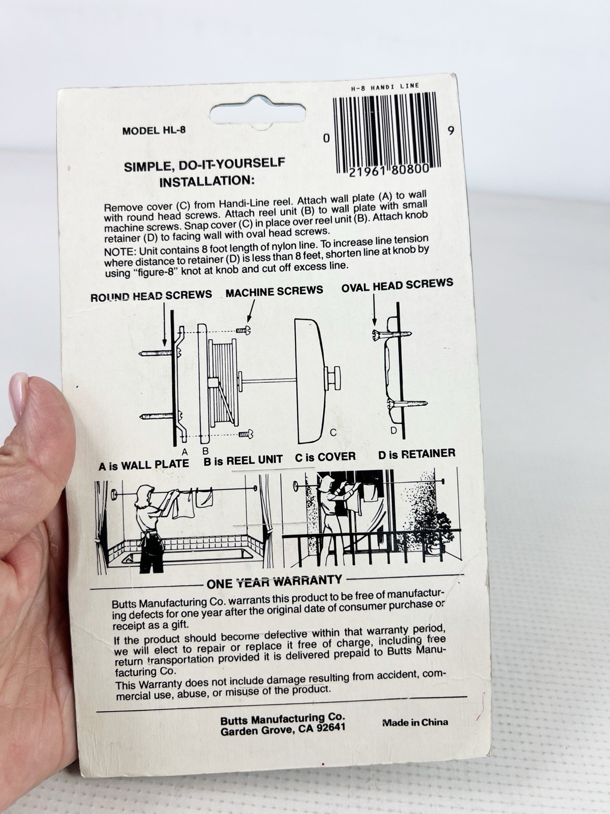 Vintage Butts Handi-Line Single 8′ Retractable Clothesline HL-8 Indoor Outdoor