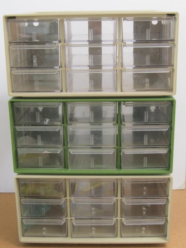 MINT VTg. LOT 3 AKRO-MILS PLASTIC 9 DRAWERS STORAGE ORGANIZER 10-109 Green Beige