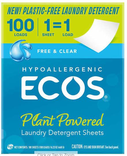 Laundry Detergent Sheets ECOS Free & Clear 200 Loads, 200 Sheets Plastic-Free