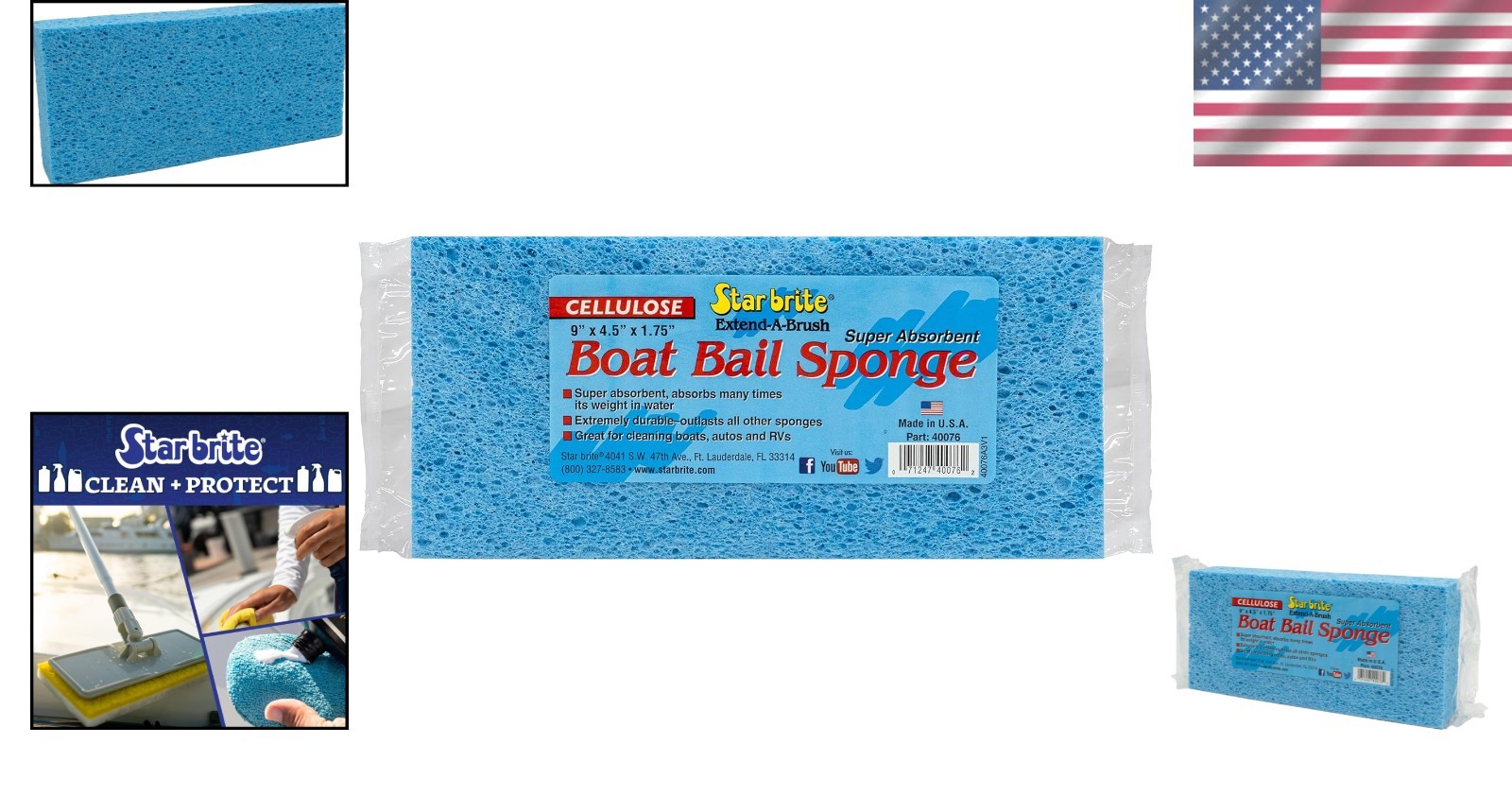Cellulose Sponge Big Boat 9×4.5×1.75 Inch For Boat Cleaning & Water Absorption