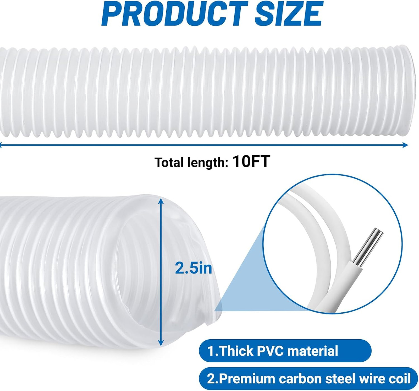 2.5 Inch Dust Collection Hose Heavy PVC Flexible Debris Fume Shop Vacuum
