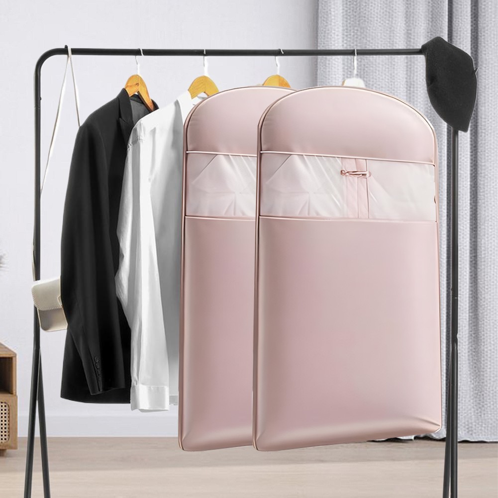 Space Saving Hanging Garment Bag w/ Self Compression Zipper Storage Bag(Pink M)