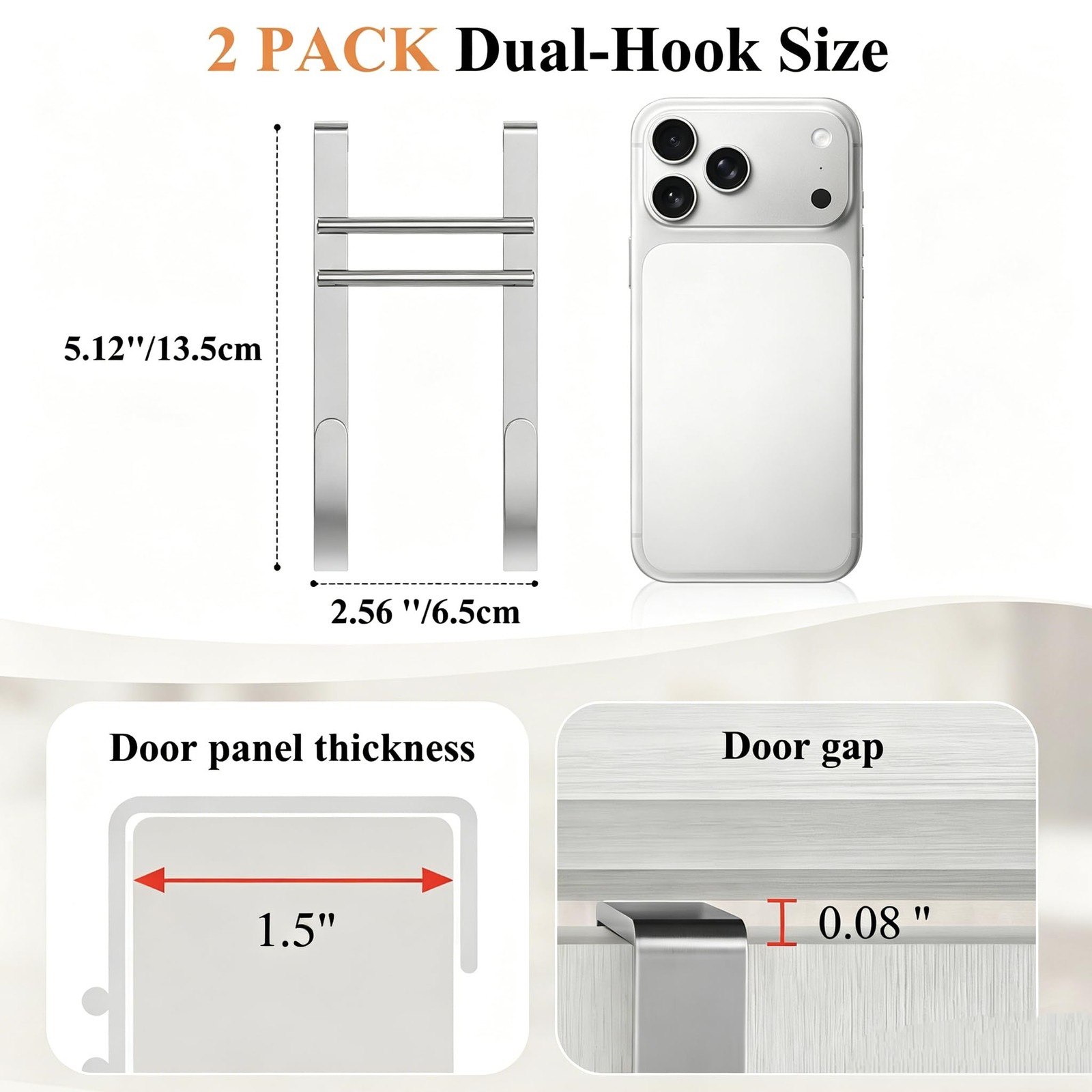 Over the Door Hooks, No Assembly Required 2 PCS Double Hanger Heavy Duty Meta…
