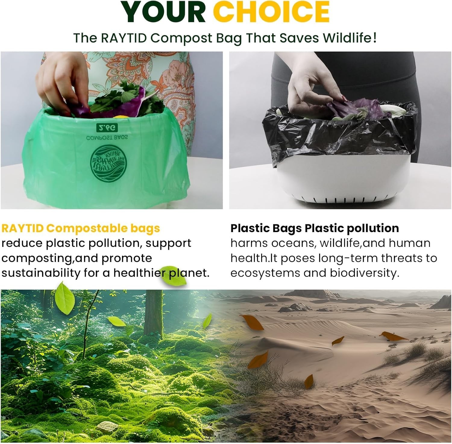 Eco-Friendly 2.6 Gallon Compostable Trash Bags, 240 Count for Sustainable Living