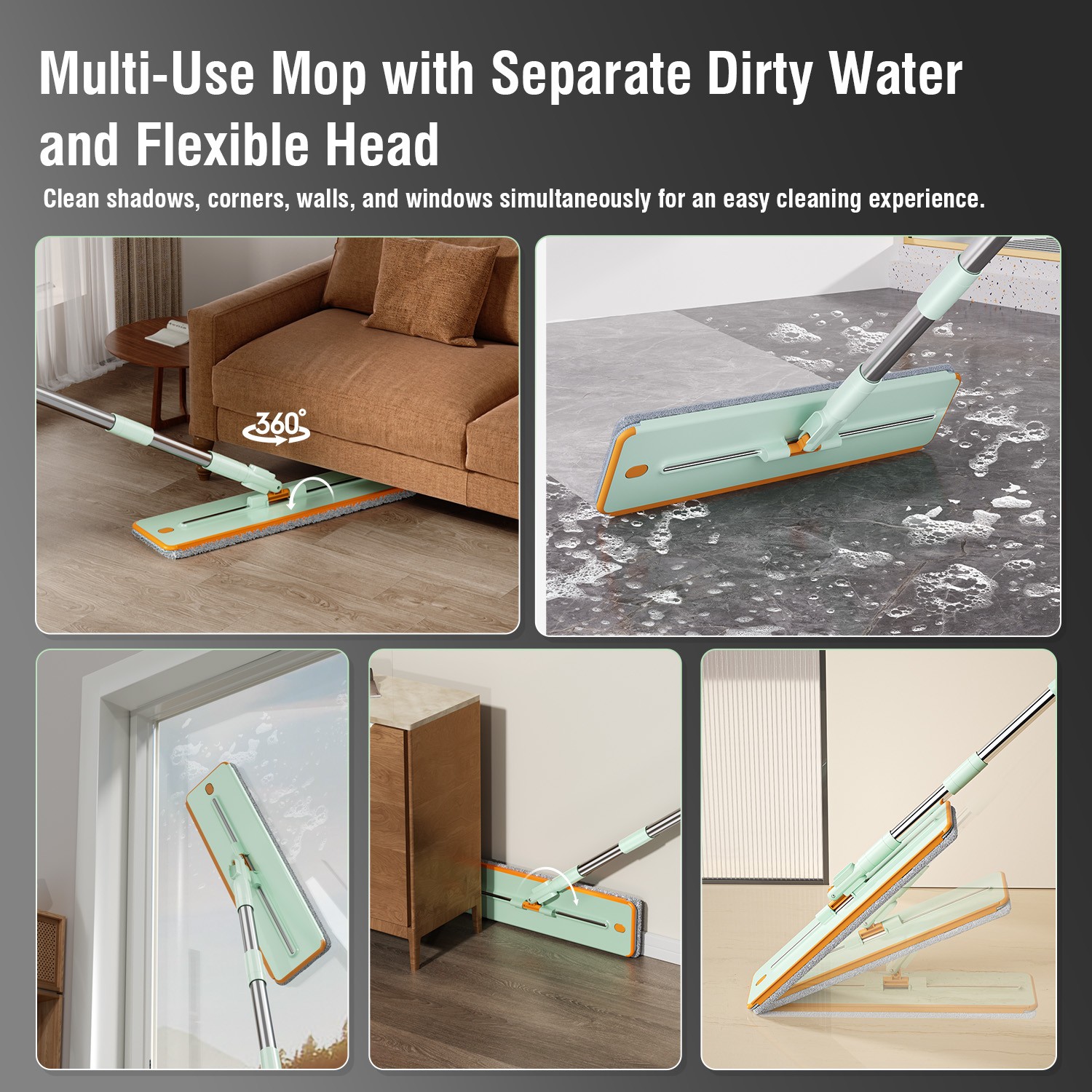 Hands Free Flat Mop and Bucket Set Floor Cleaning with 2pcs Microfiber Mop Pads