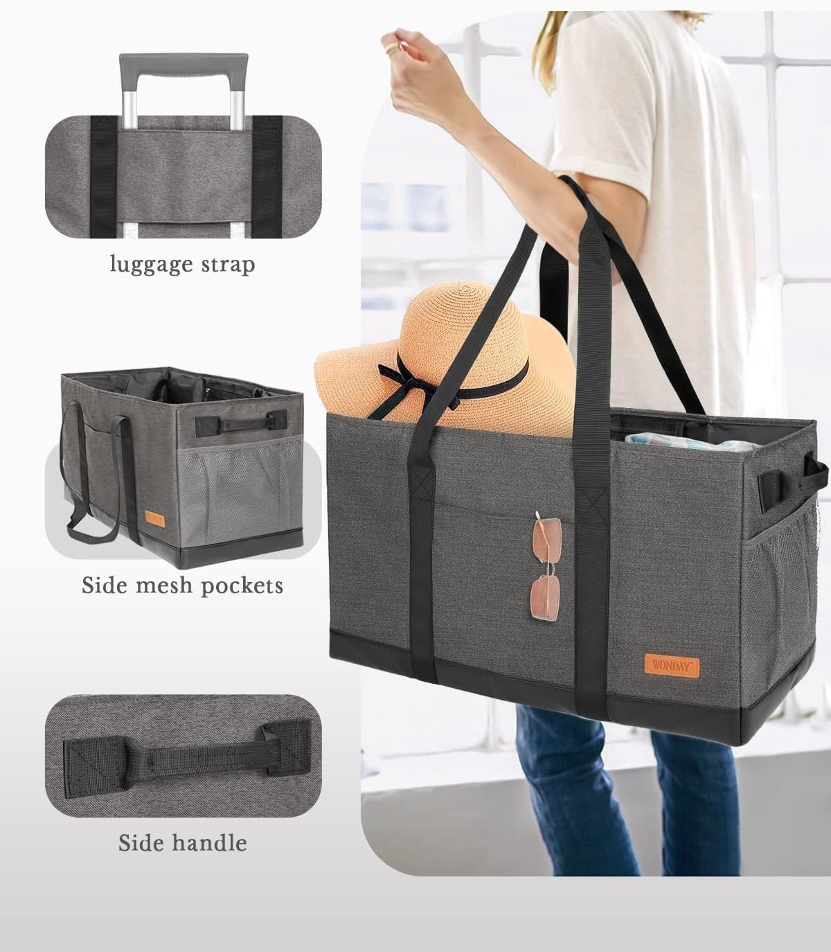 Extra Large Utility Tote Bag – Standing Reusable Grocery Bag with Handle